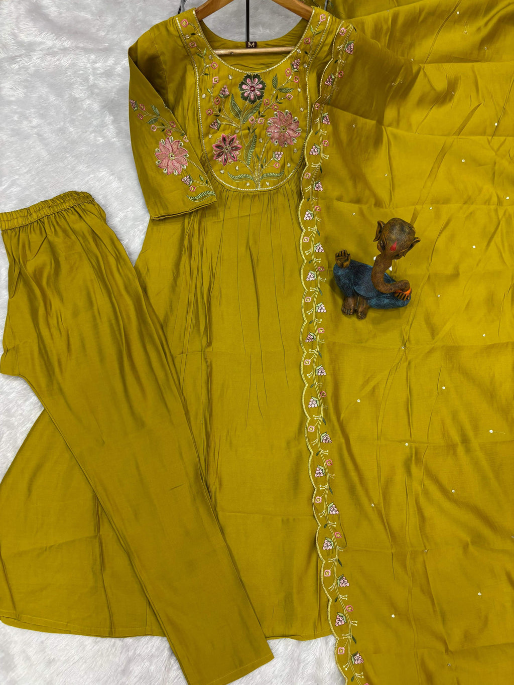 Pramukh Fab Mustard Color Viscose Roman Silk Kurta Set