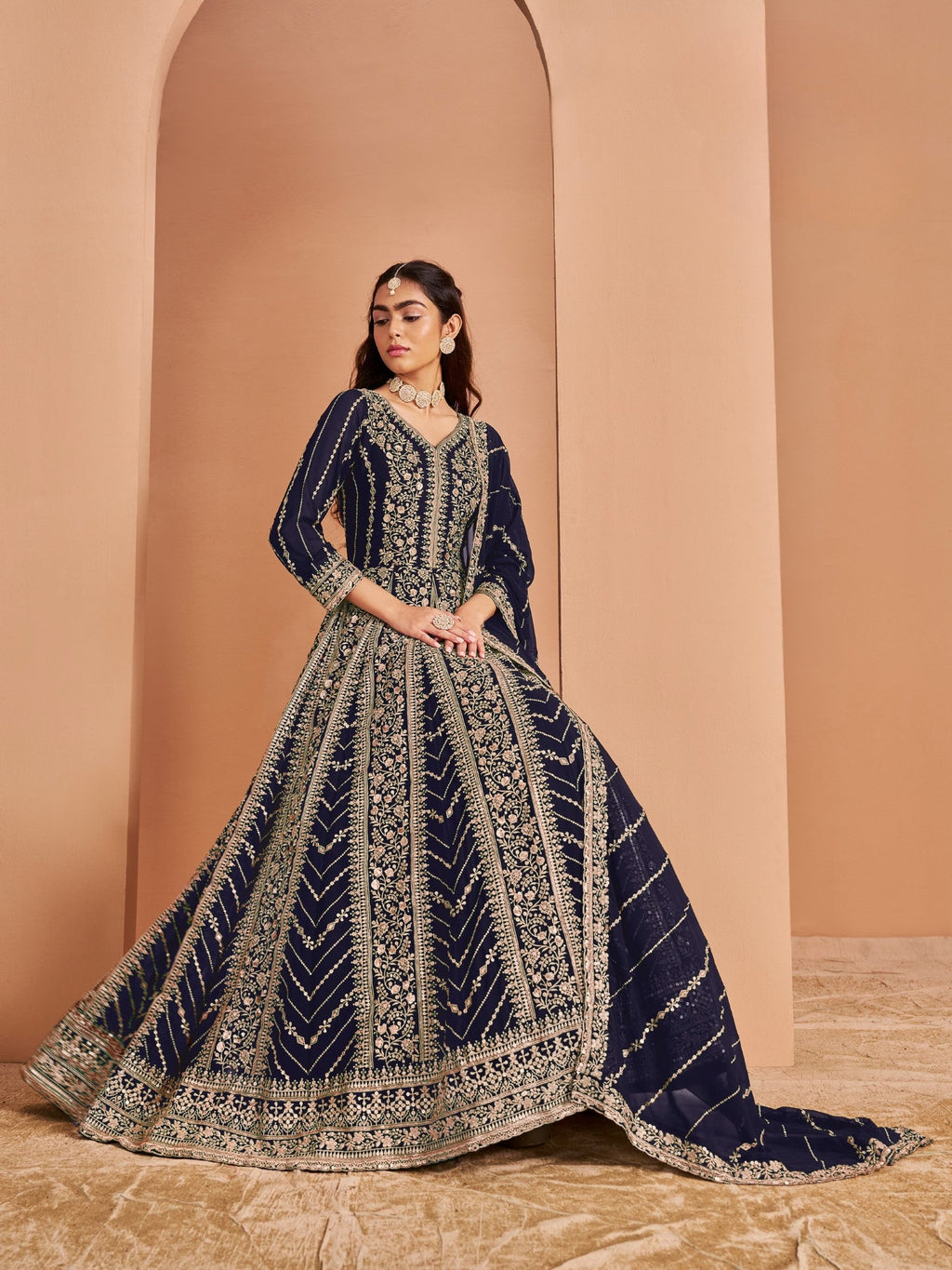 Anaita Navy Blue Georgette Embroidered Salwar Suit