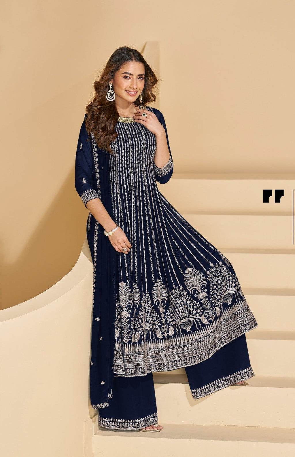 Anaita Navy Faux Georgette Stitched Plazzo Suit with Sequence Work
