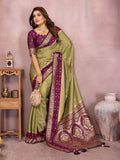 Anaita Green Handloom Kalamkari Silk Saree With Zari Woven Work