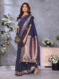 Anaita Dark Navy Blue Premium Banarasi Tissue Silk Saree With Gala Weaving Work