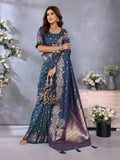 Anaita Dark Navy Blue Premium Banarasi Tissue Silk Saree With Gala Weaving Work