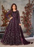 Anaita Wine Embroidered Butterfly Net Anarkali Suit