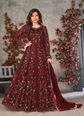 Anaita Maroon Embroidered Butterfly Net Anarkali Suit
