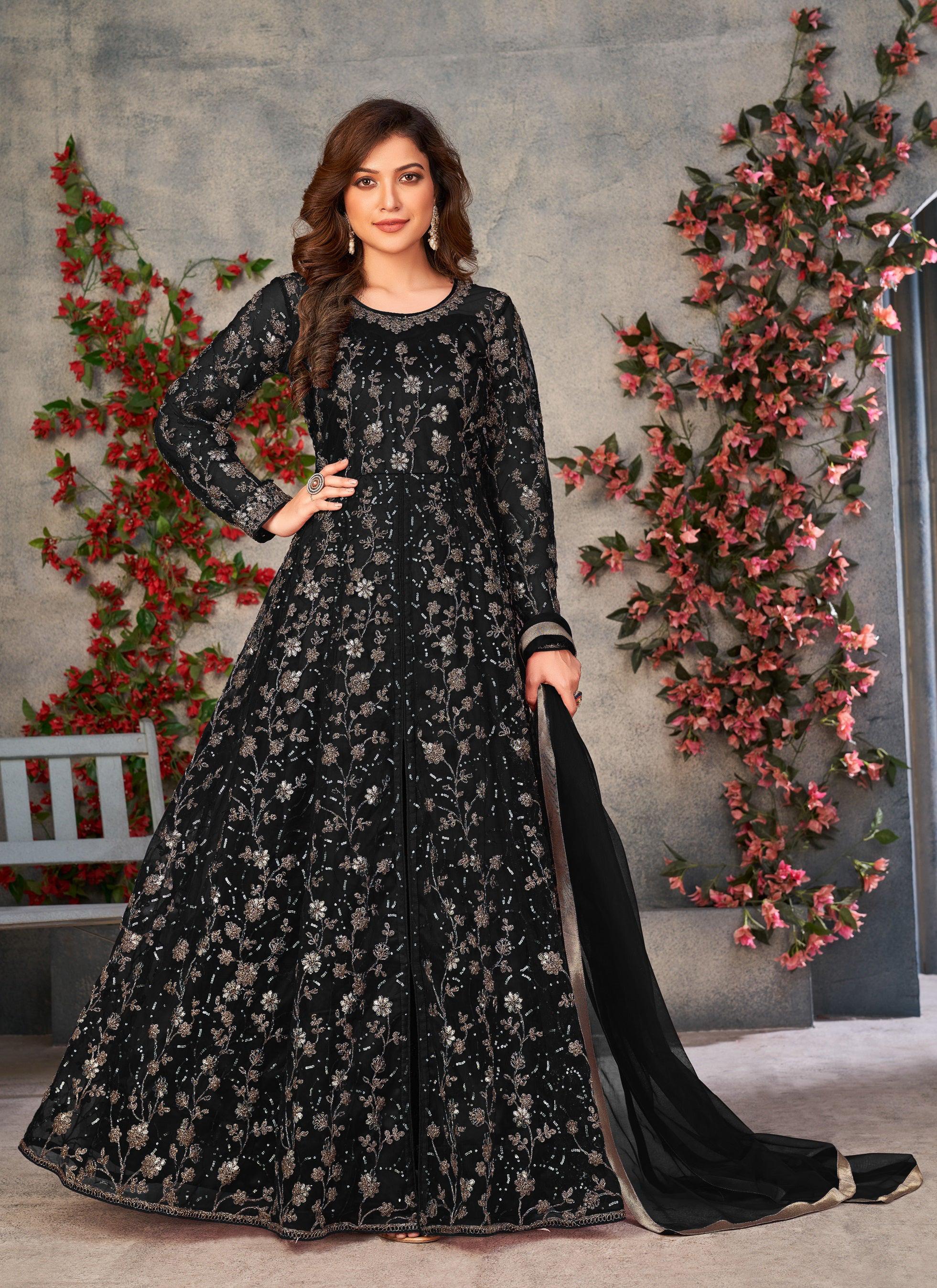 Anaita Black Embroidered Butterfly Net Anarkali Suit