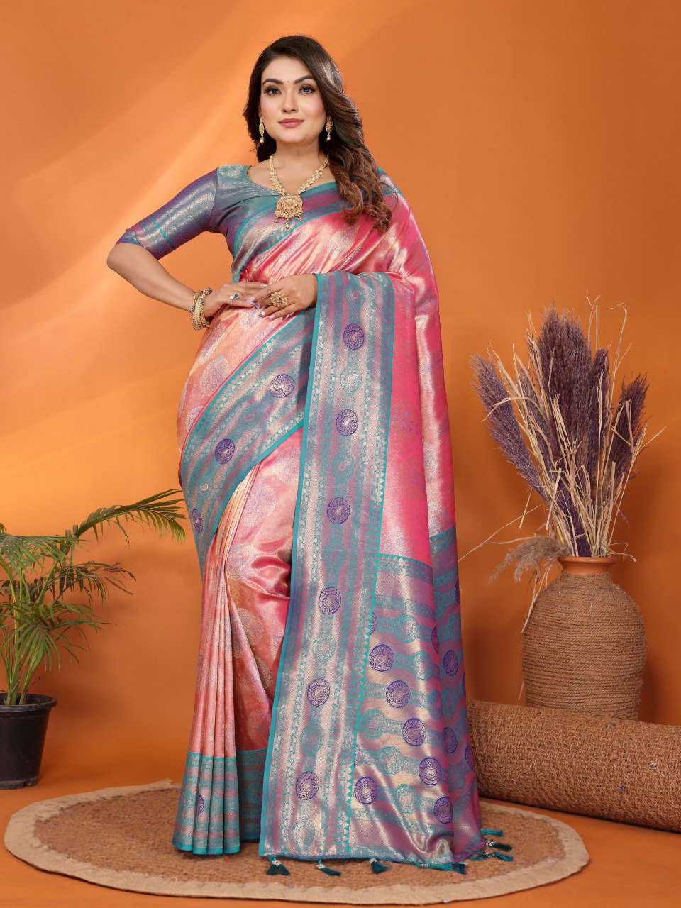 Anaita Pink Banarasi Tissue Silk Saree With Weaving Work