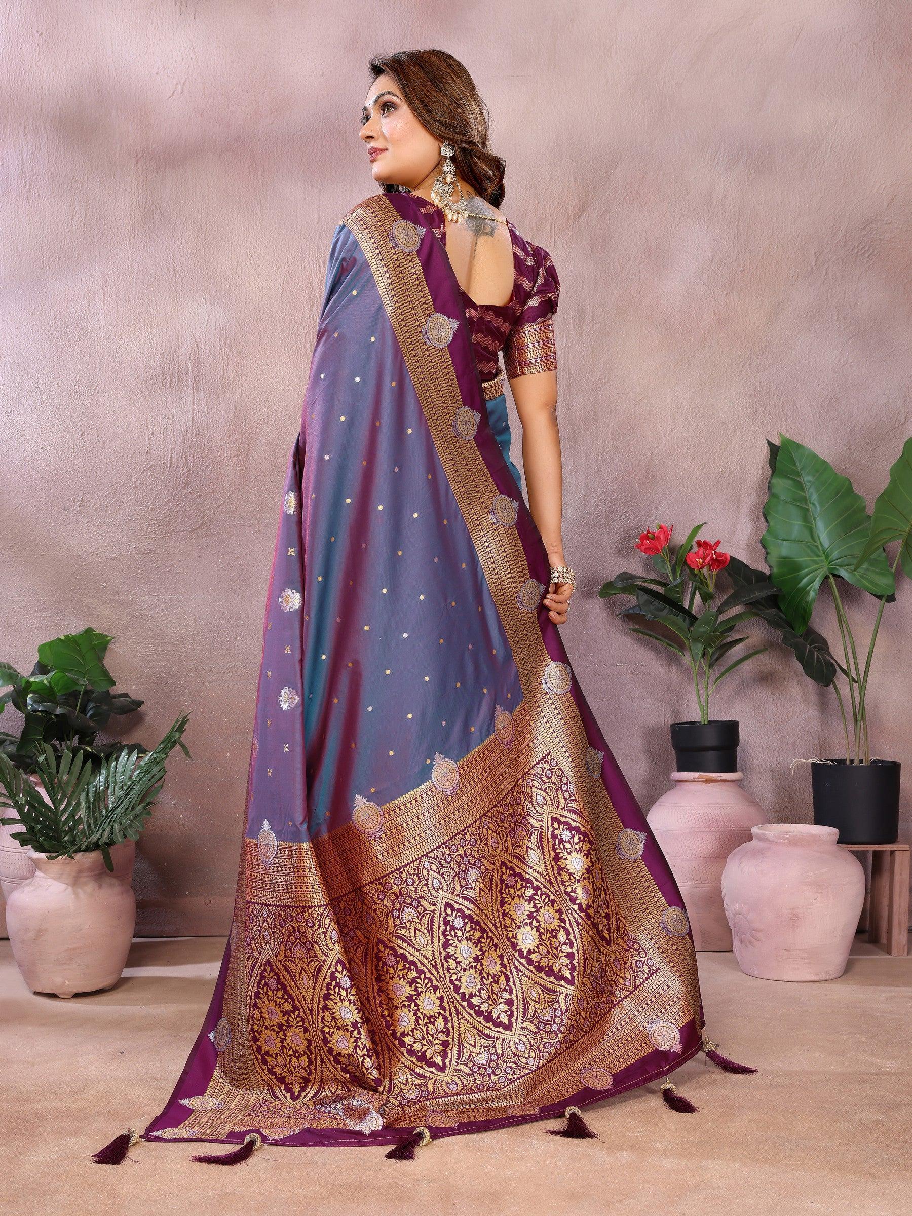 Anaita Purple Handloom Kalamkari Silk Saree With Zari Woven Work