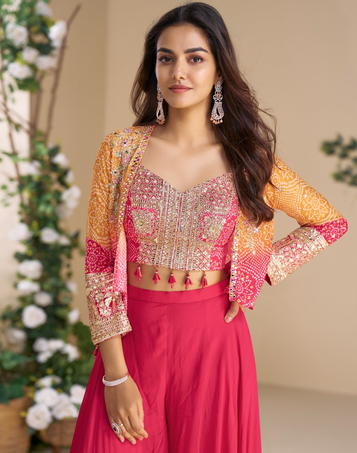 Anaita Magenta Heavy Chinon Silk Readymade 3 Piece Set With Sequence & Mirror Work