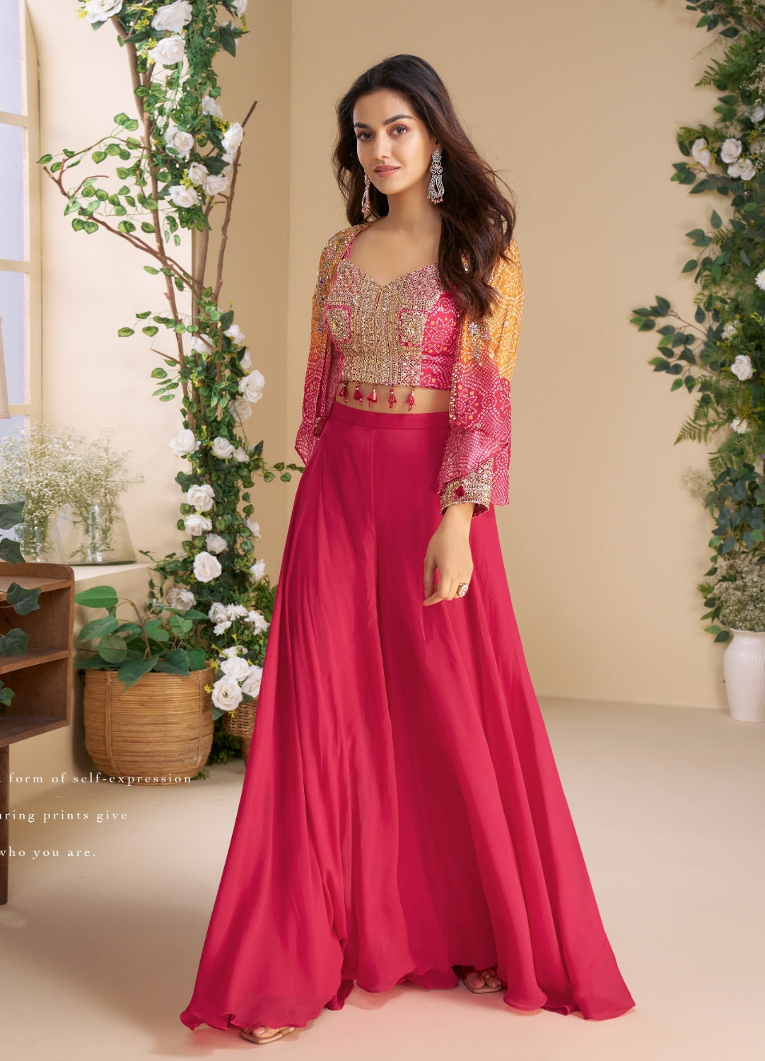 Anaita Magenta Heavy Chinon Silk Readymade 3 Piece Set With Sequence & Mirror Work