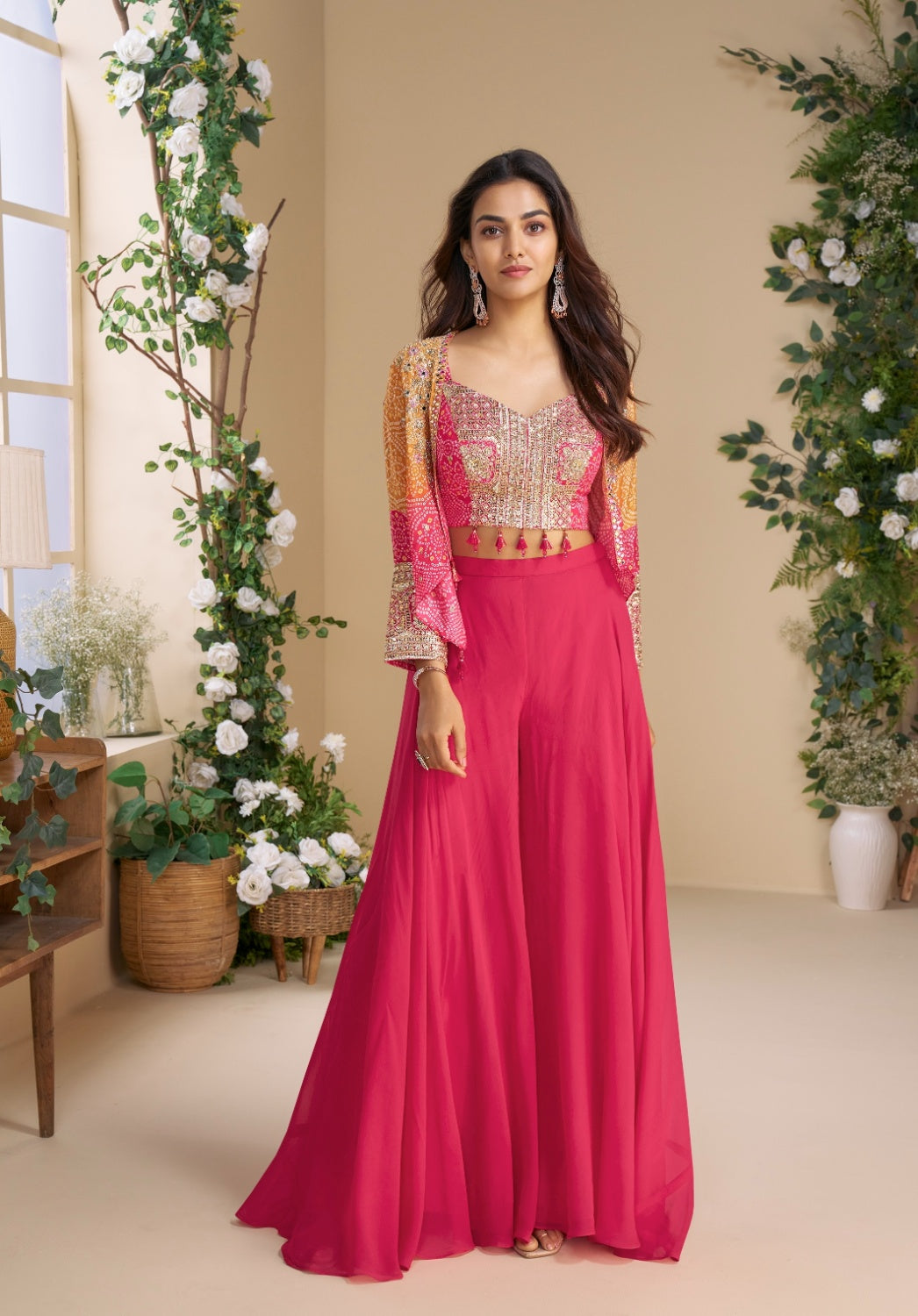 Anaita Magenta Heavy Chinon Silk Readymade 3 Piece Set With Sequence & Mirror Work