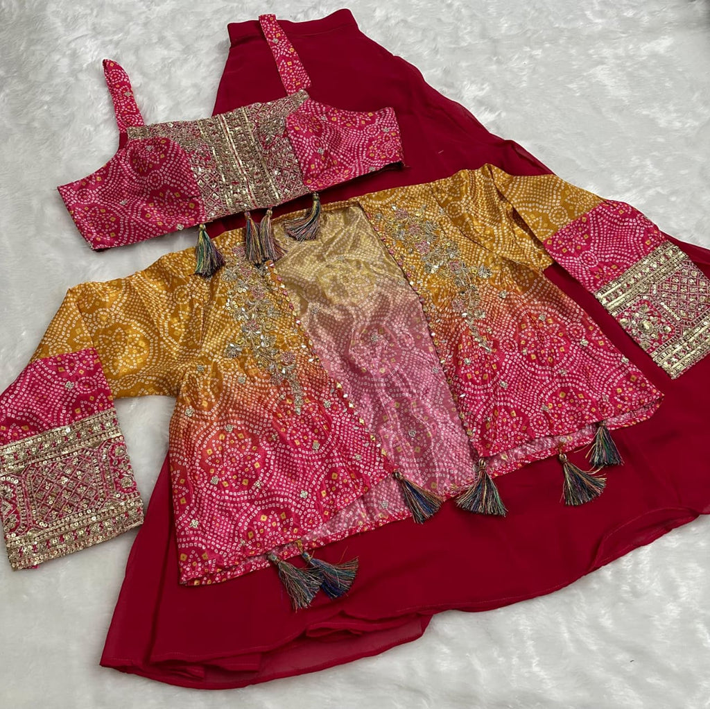 Anaita Magenta Heavy Chinon Silk Readymade 3 Piece Set With Sequence & Mirror Work