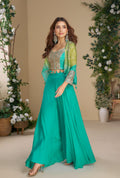 Anaita Teal Blue Heavy Chinon Silk Readymade 3 Piece Set With Sequence & Mirror Work