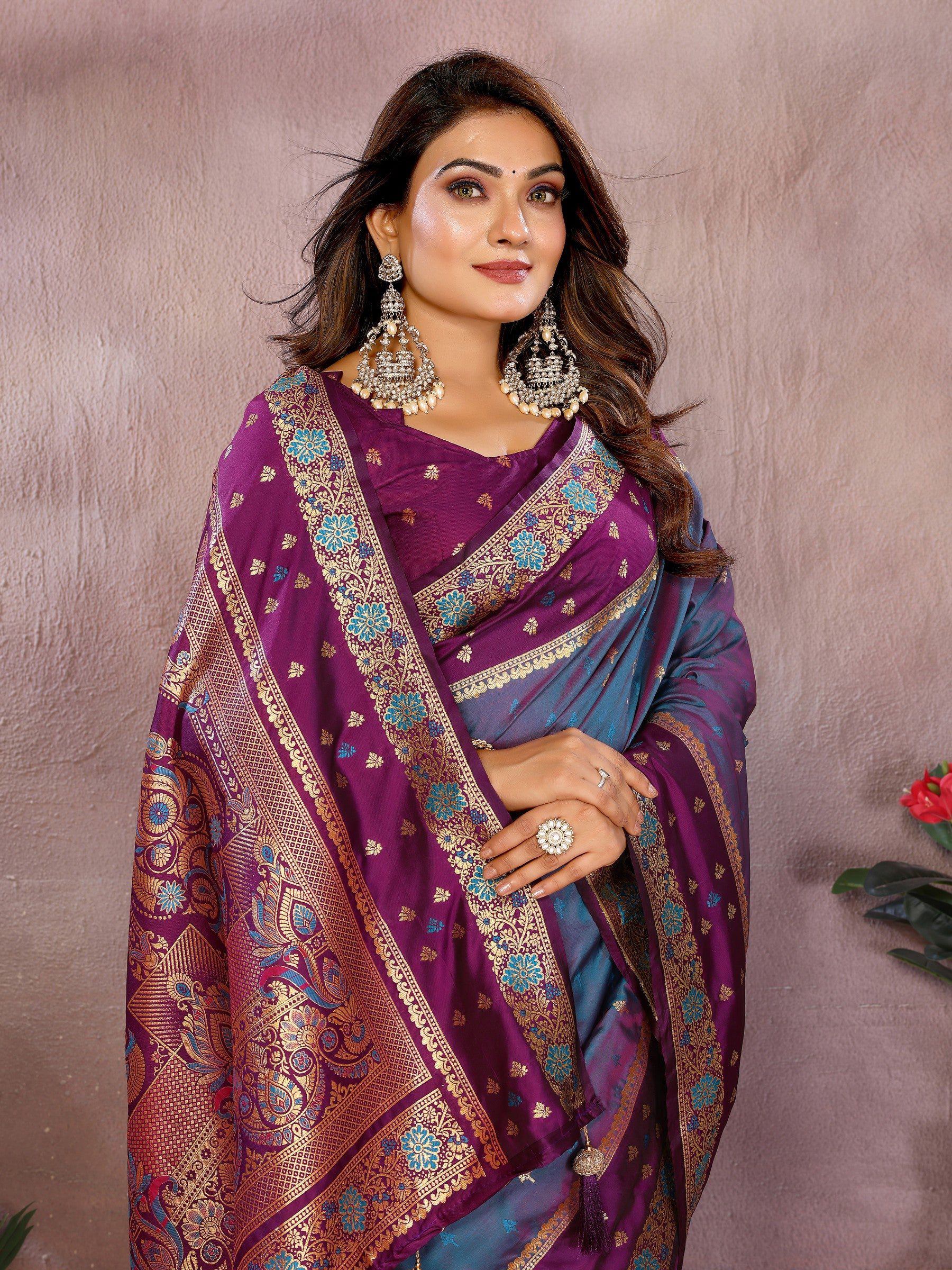 Anaita Light Purple Handloom Kalamkari Silk Saree With Zari Woven Work