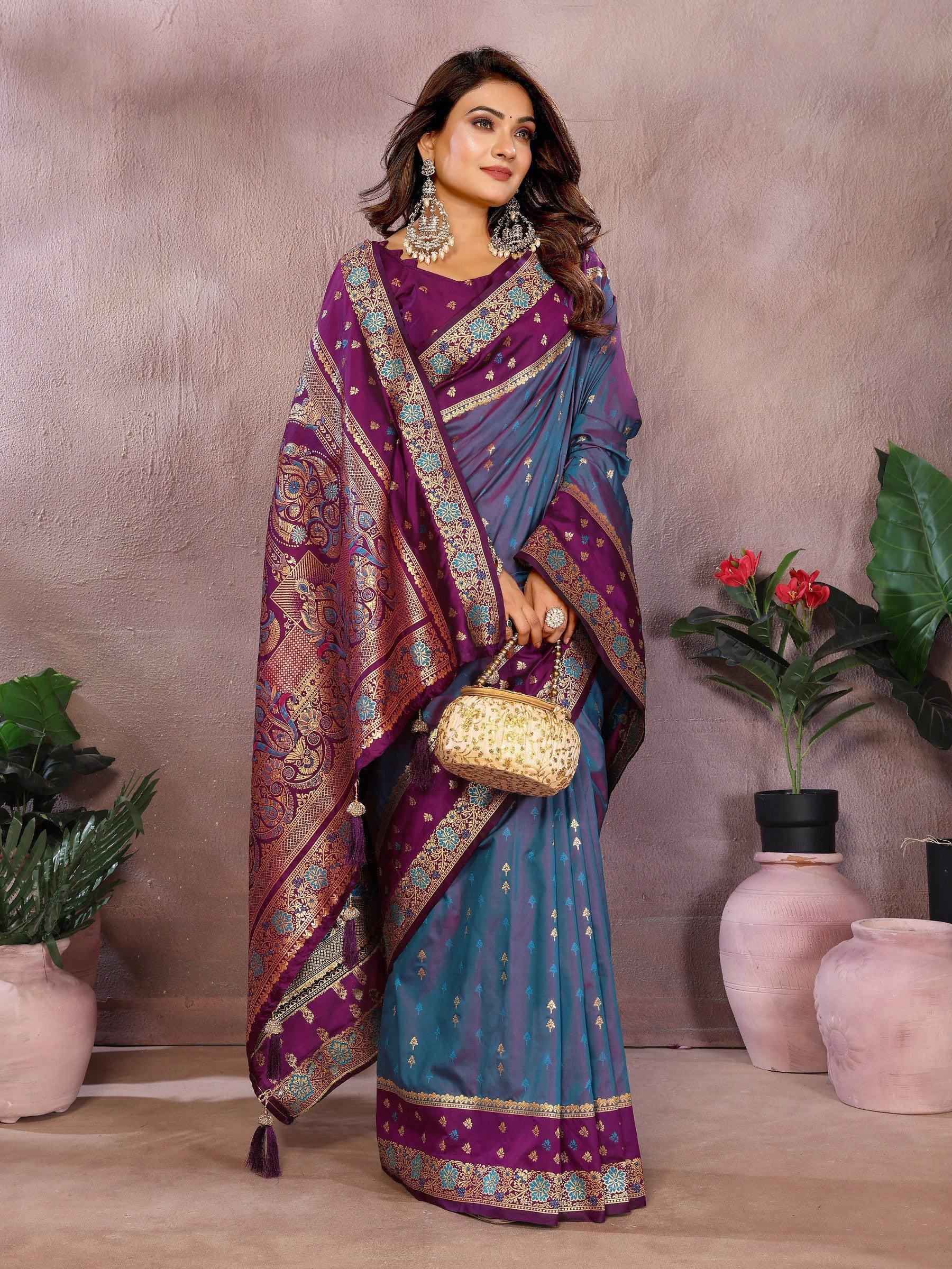 Anaita Light Purple Handloom Kalamkari Silk Saree With Zari Woven Work