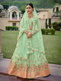 Myra Mint Green Net Heavy Embroidered Designer Lehenga