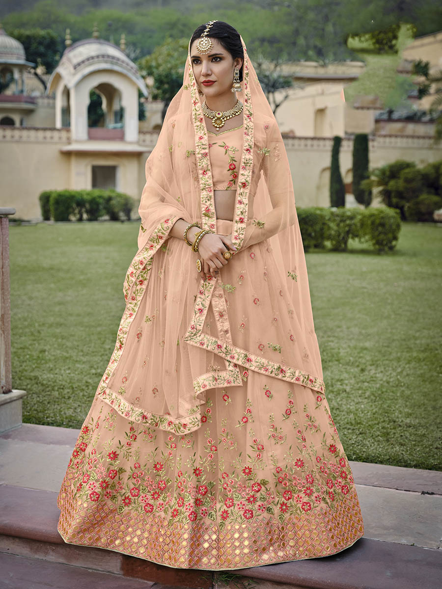 Myra Blush Net Heavy Embroidered Designer Lehenga