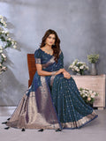 Anaita Teal Premium Banarasi Tissue Silk Saree With Gala Weaving Work