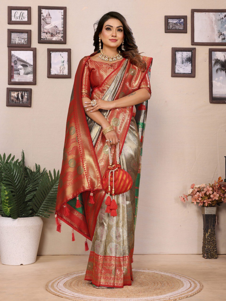 Anaita Sea Green Banarasi Tissue Silk Saree With Weaving Work