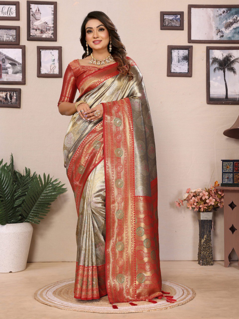 Anaita Sea Green Banarasi Tissue Silk Saree With Weaving Work