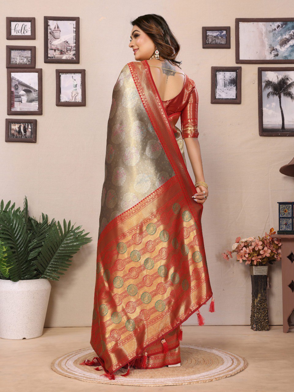 Anaita Sea Green Banarasi Tissue Silk Saree With Weaving Work
