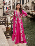 Anaita Magenta Chinon Silk Stitched Shrug Suit With Embroidery Sequence Work
