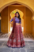 Lorenvalley Fashion Maroon Vaishali silk Printed with Beads Work and Gota Patti Lace Lehenga Choli with Dupatta