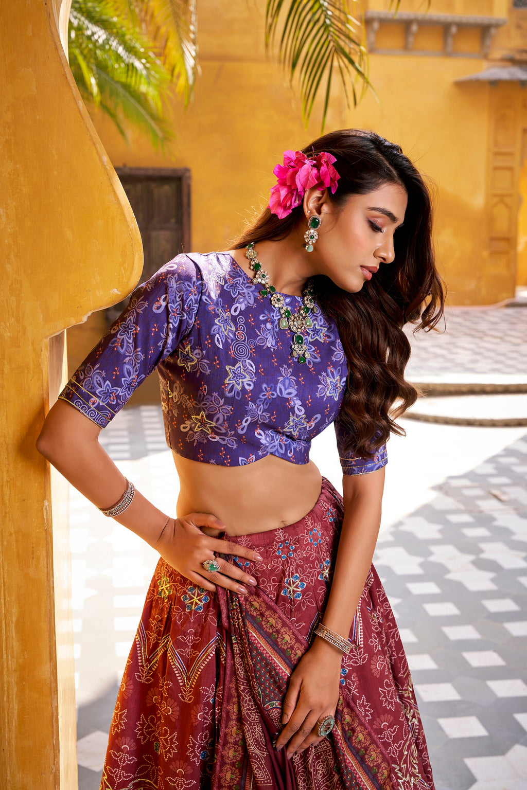 Lorenvalley Fashion Maroon Vaishali silk Printed with Beads Work and Gota Patti Lace Lehenga Choli with Dupatta