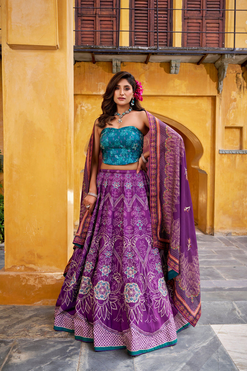 Lorenvalley Fashion Purple Vaishali silk Printed with Beads Work and Gota Patti Lace Lehenga Choli with Dupatta