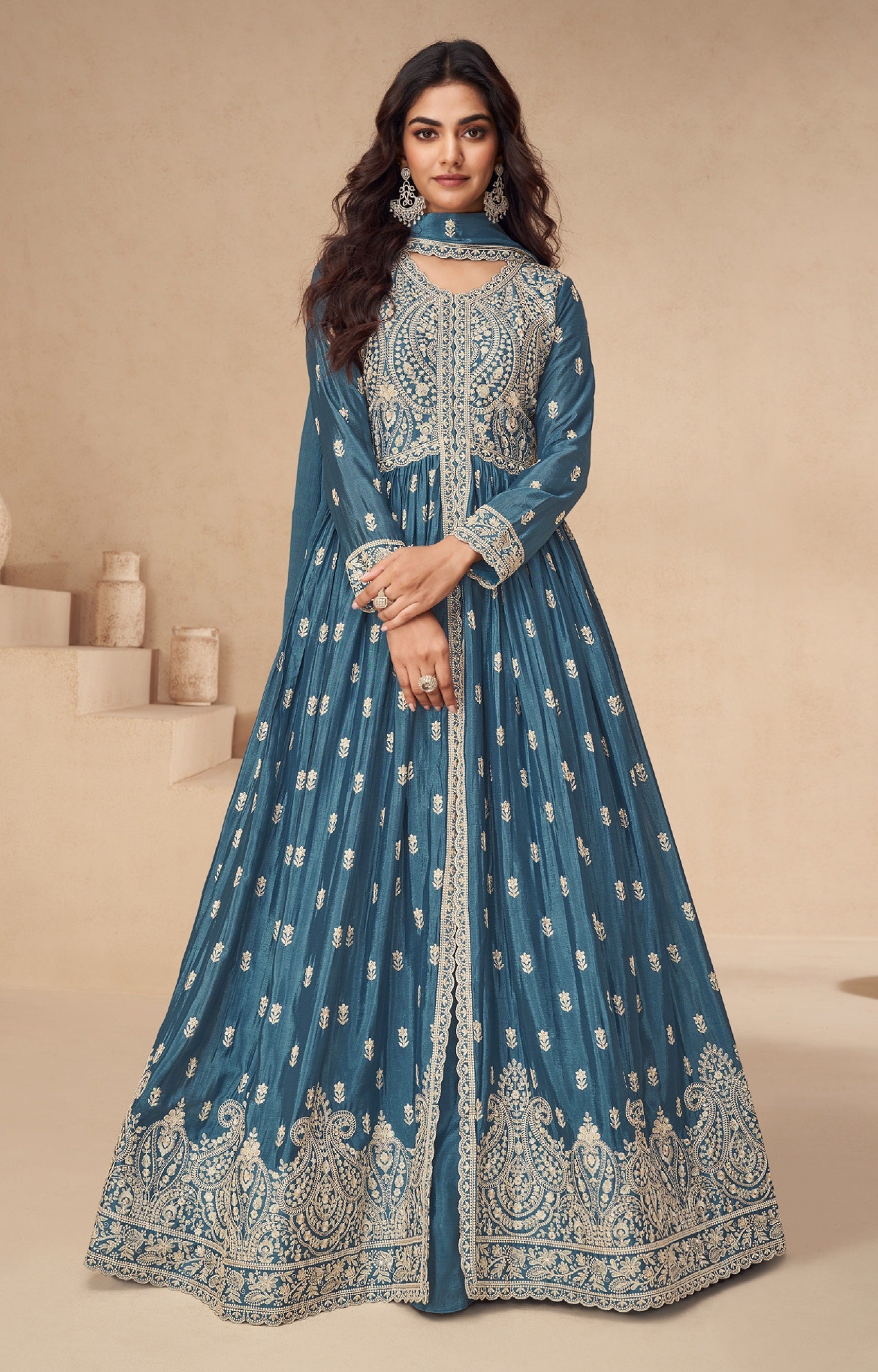 Anaita Teal Chinon With Sequence Embroidery Salwar Suit