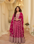 Anaita Pink Chinon Stitched Jacquard Anarkali Suit With Codding Dori & Sequence Work