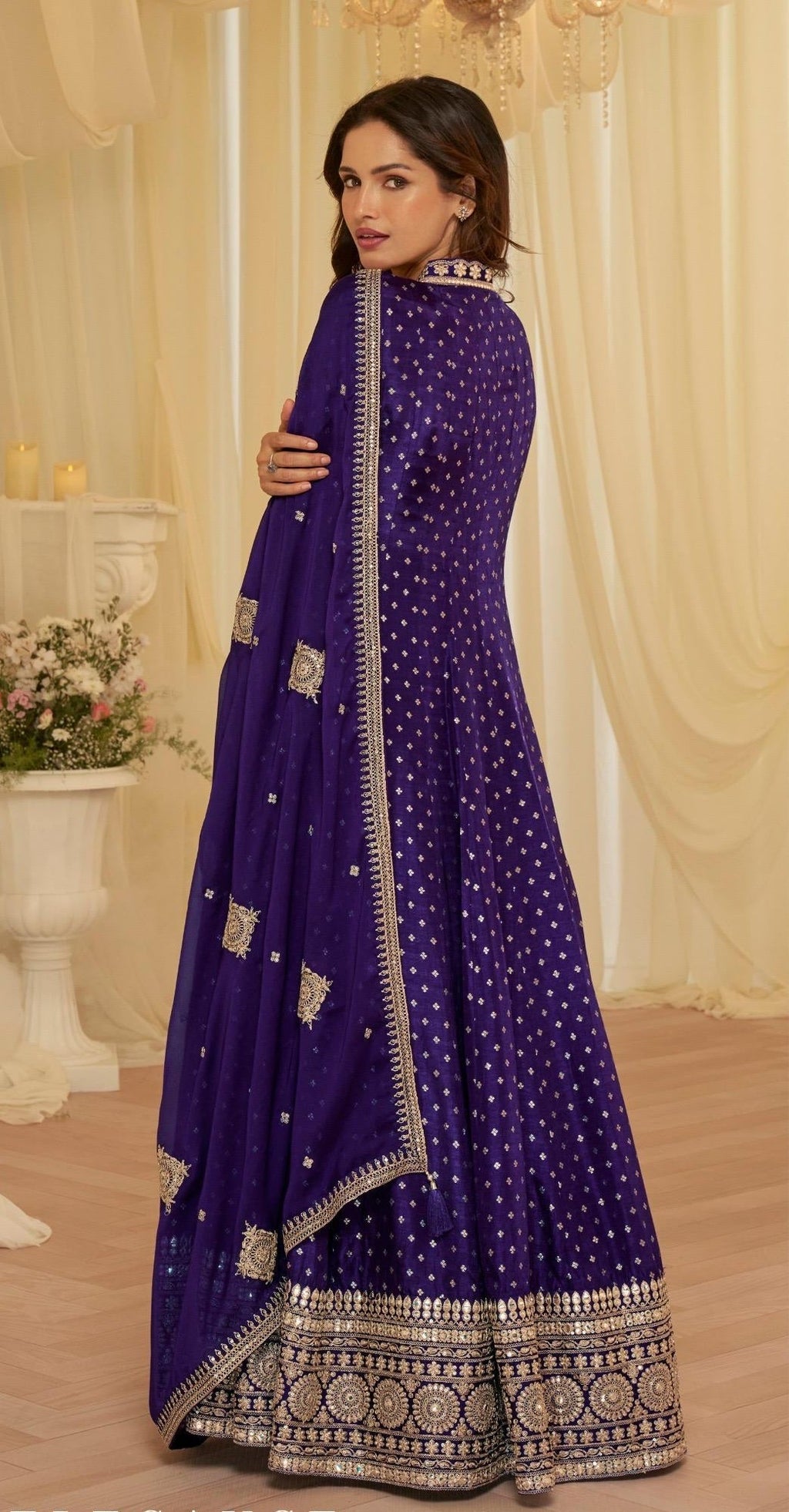 Anaita Purple Chinon Stitched Jacquard Anarkali Suit With Codding Dori & Sequence Work