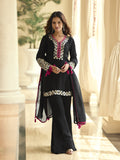Evanik Black Vichitra Silk Real Mirror Embroidery Work Kurta Pant With Dupatta