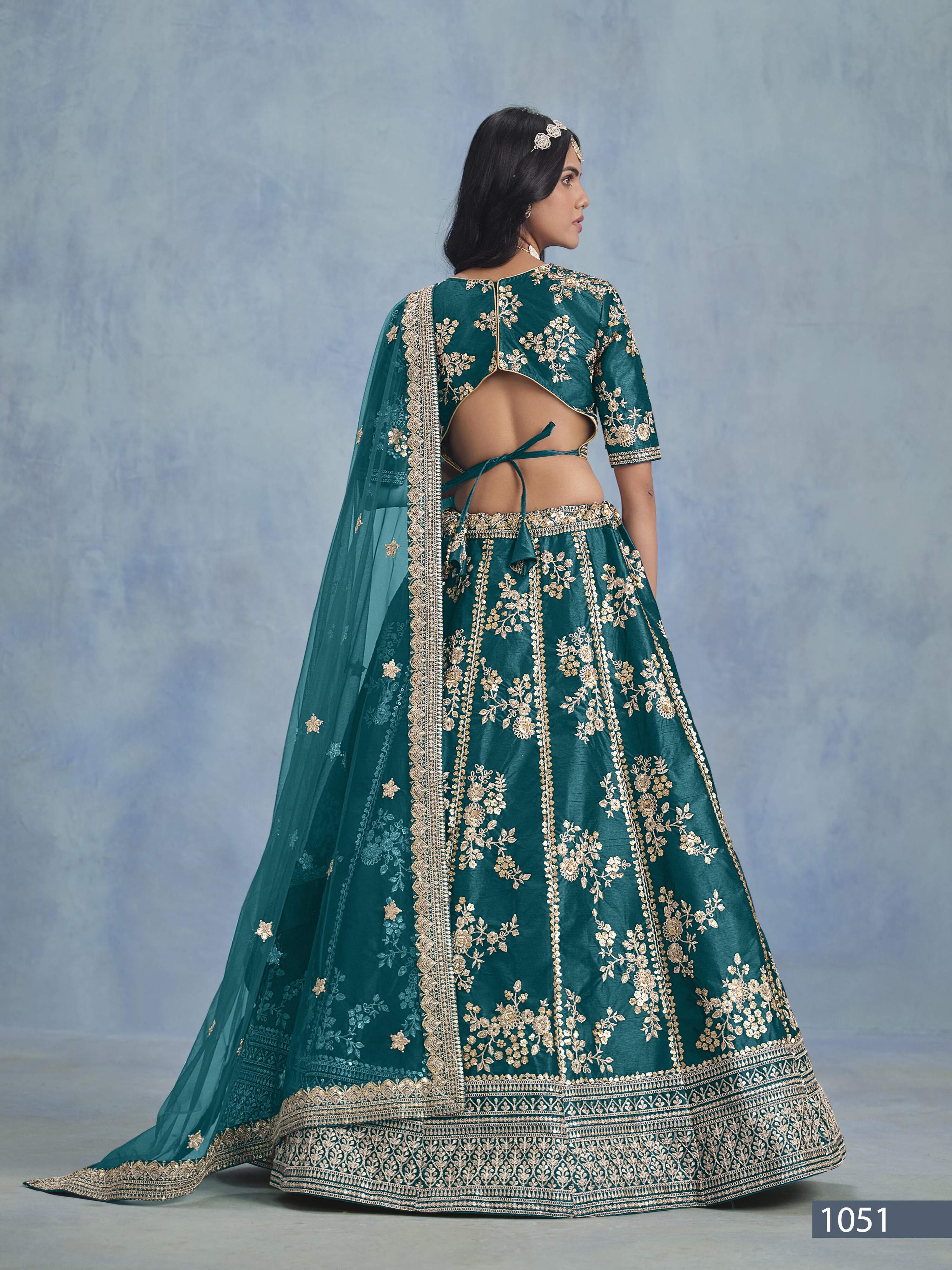 Anaita Teal Embroidered Heavy Art Silk Designer Lehenga With Blouse