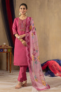 Vedant Vastram Roman Silk Embroidery & Sequence Work Stitched Kurta Pant Dupatta Set-Pink