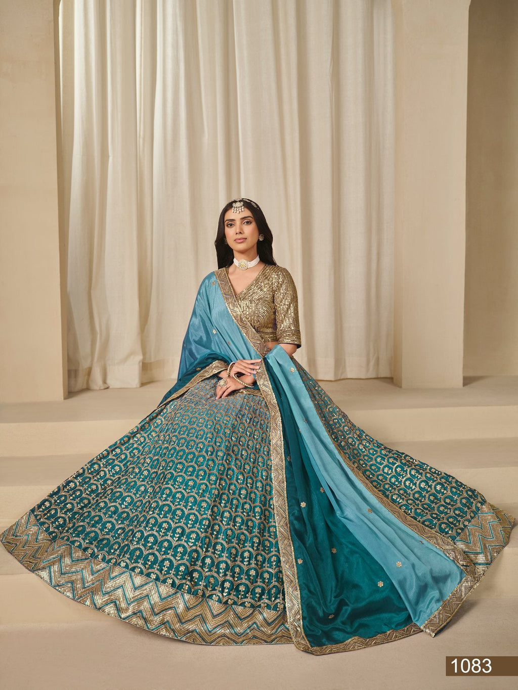 Anaita Turquoise Embroidered Heavy Chinon Silk Designer Lehenga With Blouse