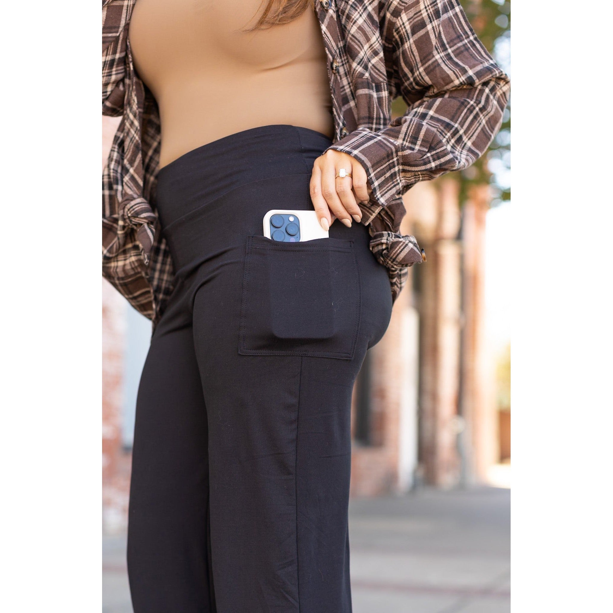 Ready to Ship | The Brooke - Black Wide Leg Full-Length with Pockets - Luxe Leggings by Julia Rose®