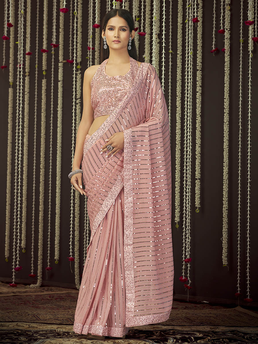Myra Baby Pink Art Silk Heavy Embroidered Saree