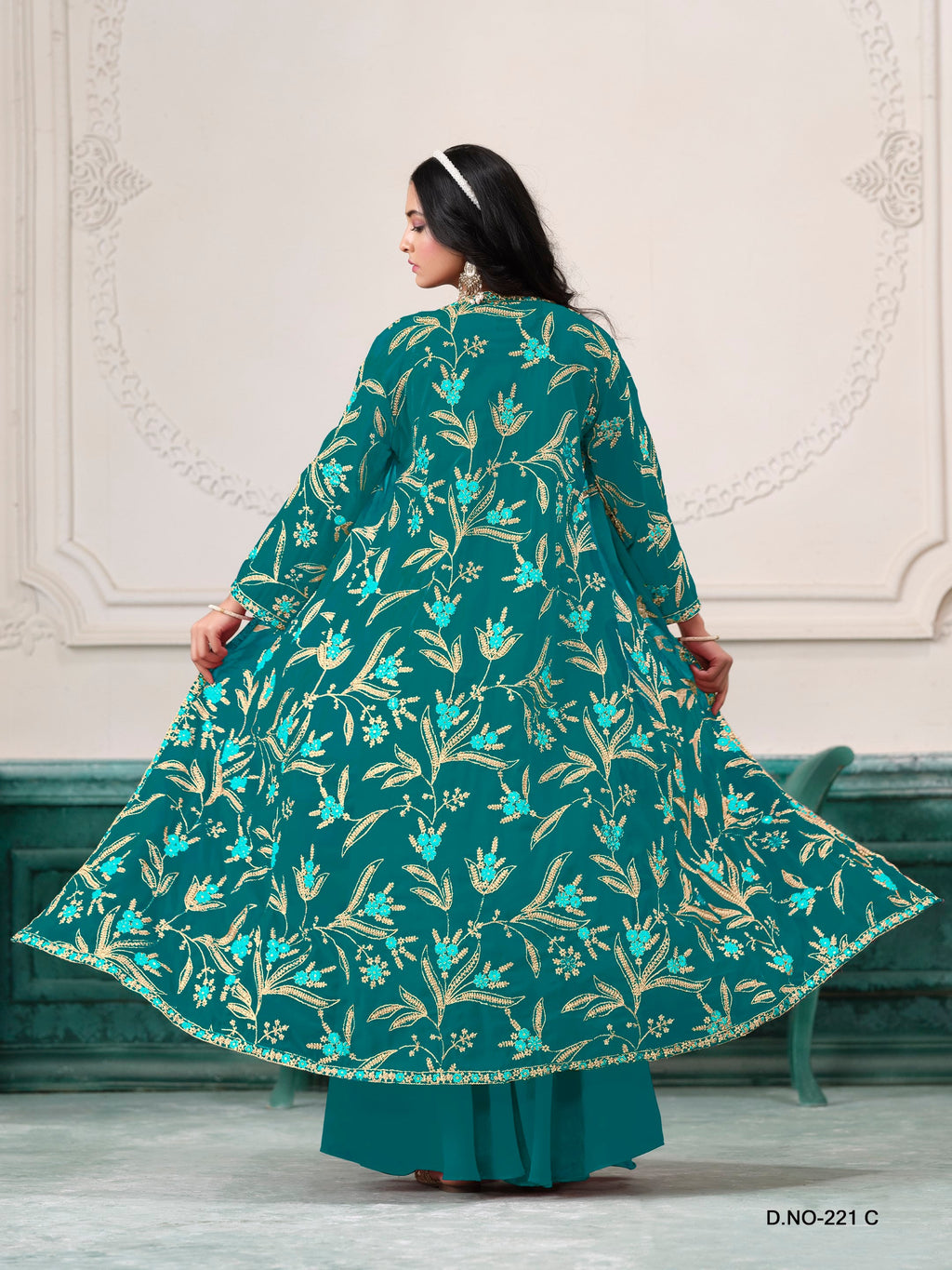 Anaita Turquoise Faux Georgette Sequins Embroidered Stitched Ethnic Suit