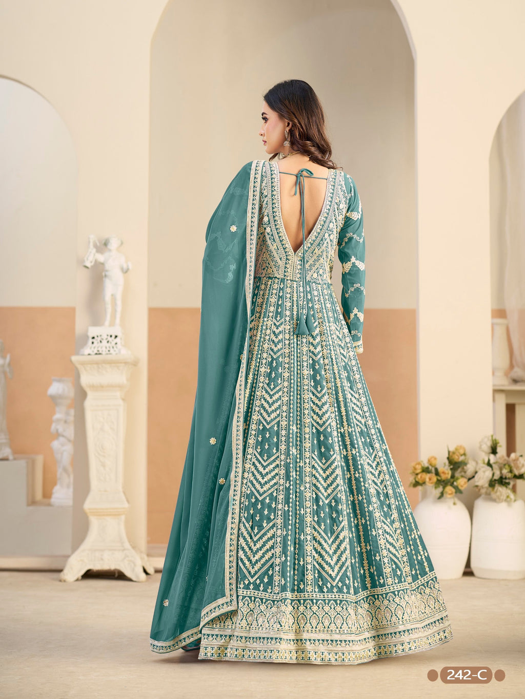 Anaita Light Blue Heavy Embroidered Faux Georgette Anarkali Suit With Salwar