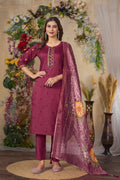 Vedant Vastram Roman Silk Embroidery & Sequence Work Stitched Kurta Pant Dupatta Set-Maroon