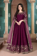 Anaita Purple Embroidered Adda Silk Anarkali Suit