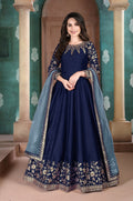 Anaita Navy Blue Embroidered Adda Silk Anarkali Suit