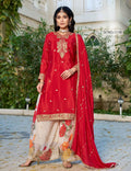 Anaita Red Chinon Stitched Plazzo Suit With Codding Dori & Sequence Work