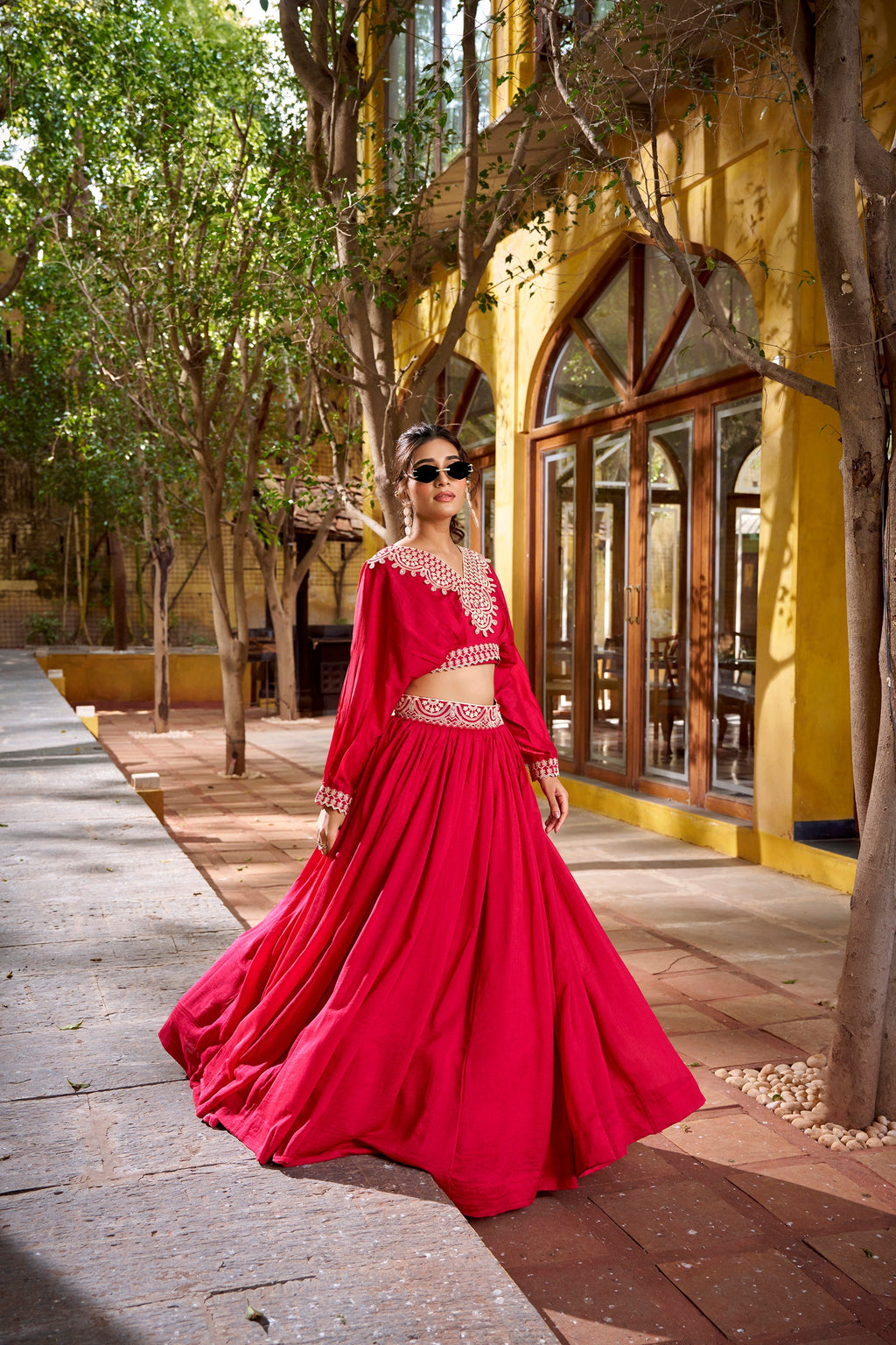 Lorenvalley Fashion Pink Vichitra Silk Thread Embroidery Work Lehenga Choli Co-ord Set