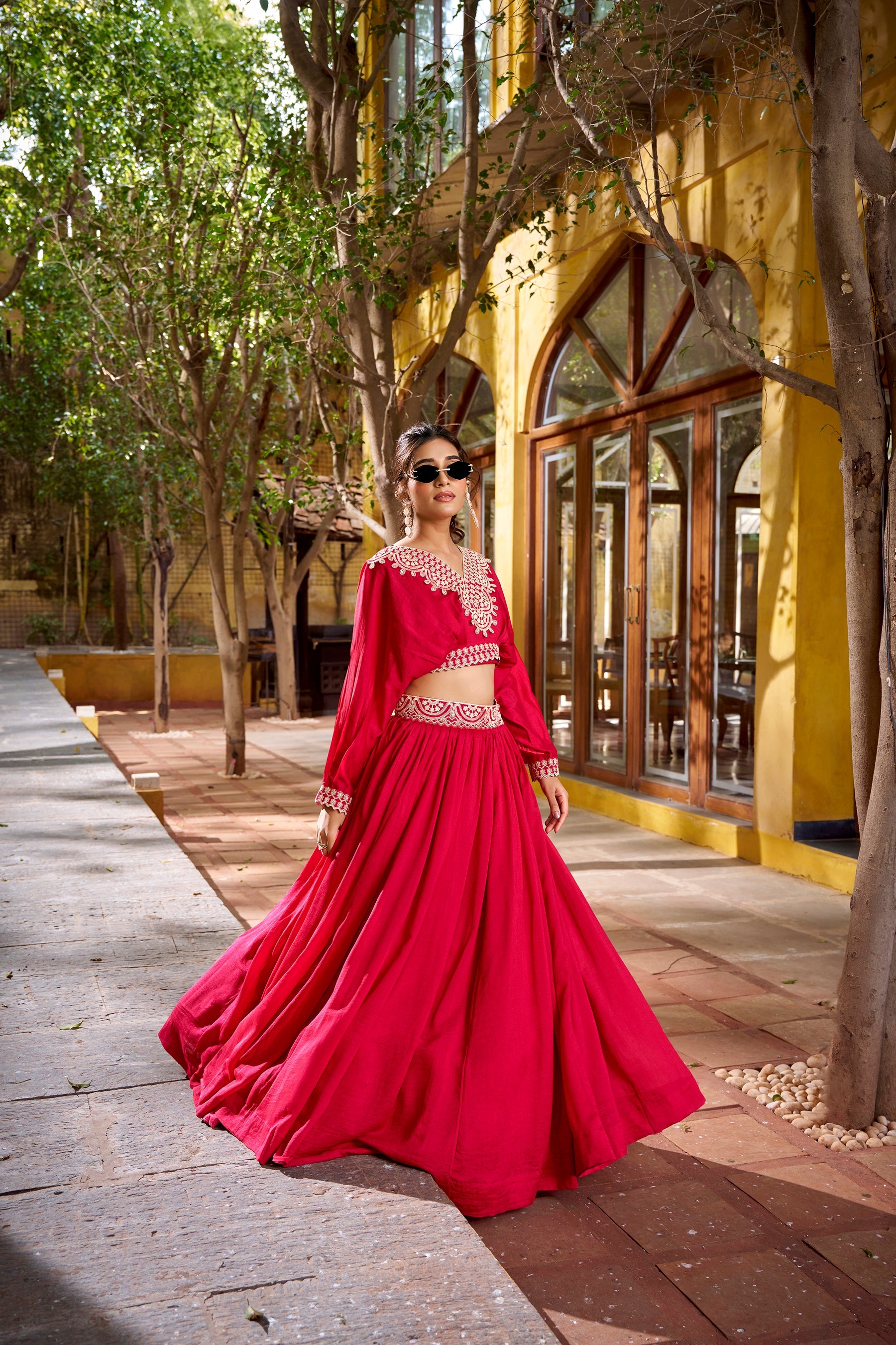 Lorenvalley Fashion Pink Vichitra Silk Thread Embroidery Work Lehenga Choli Co-ord Set
