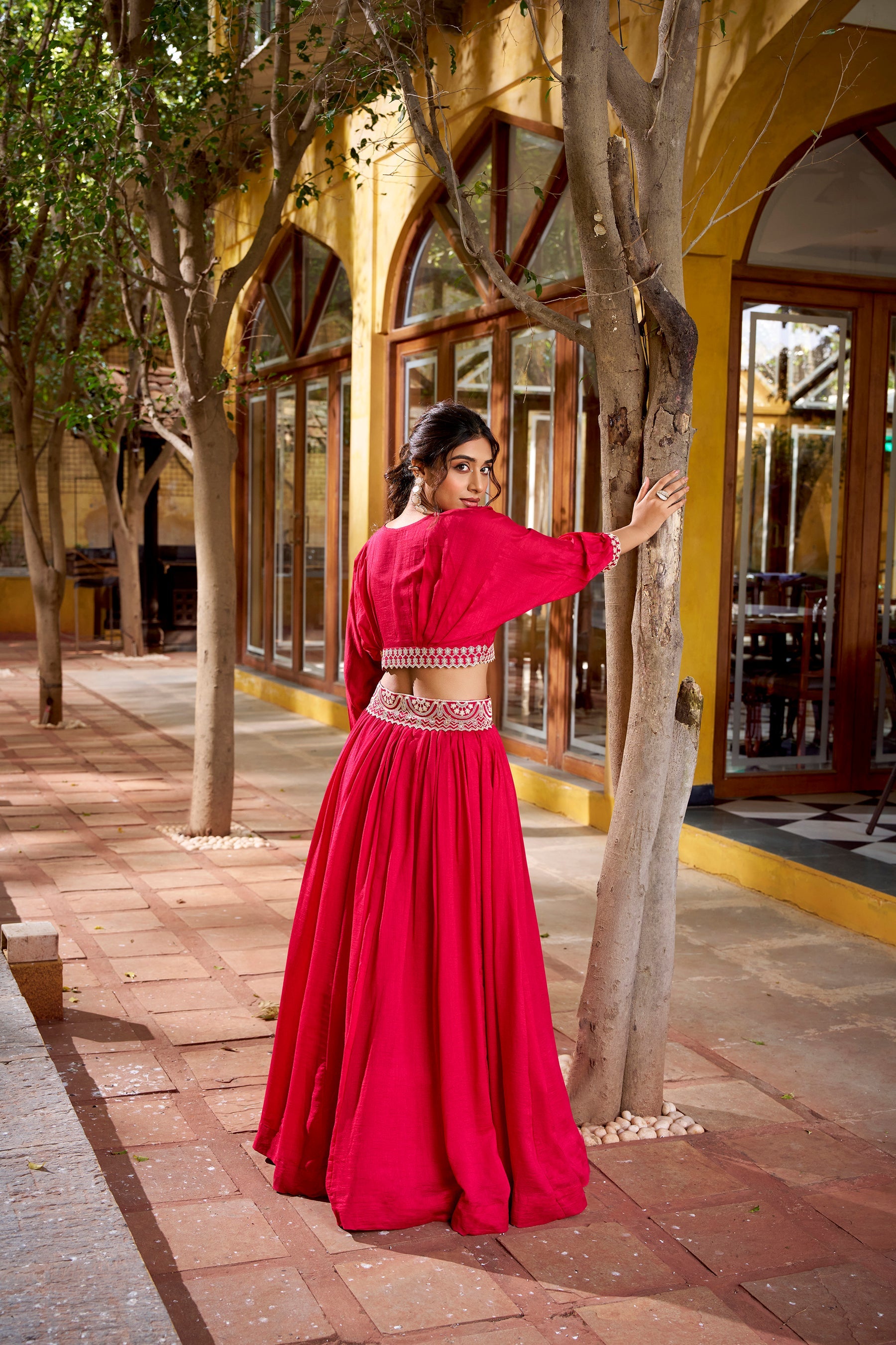 Lorenvalley Fashion Pink Vichitra Silk Thread Embroidery Work Lehenga Choli Co-ord Set