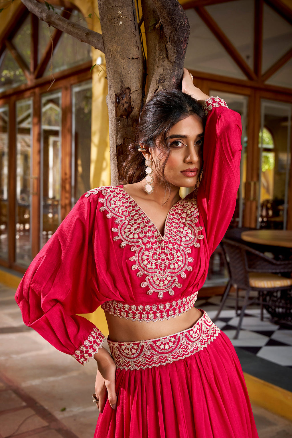 Lorenvalley Fashion Pink Vichitra Silk Thread Embroidery Work Lehenga Choli Co-ord Set