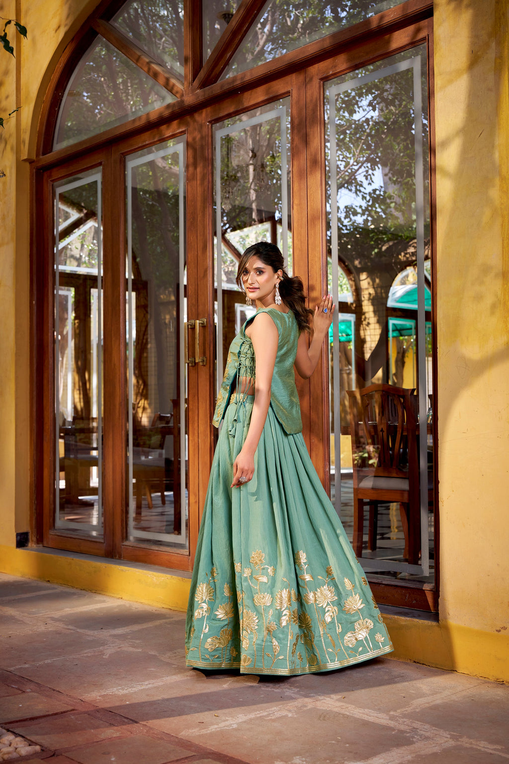 Lorenvalley Fashion Skyblue Pure Shimmer Thread Embroidery with Foil Work Lehenga Choli Co-ord Set