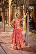 Lorenvalley Fashion Rust Pure Shimmer Thread Embroidery with Foil Work Lehenga Choli Co-ord Set