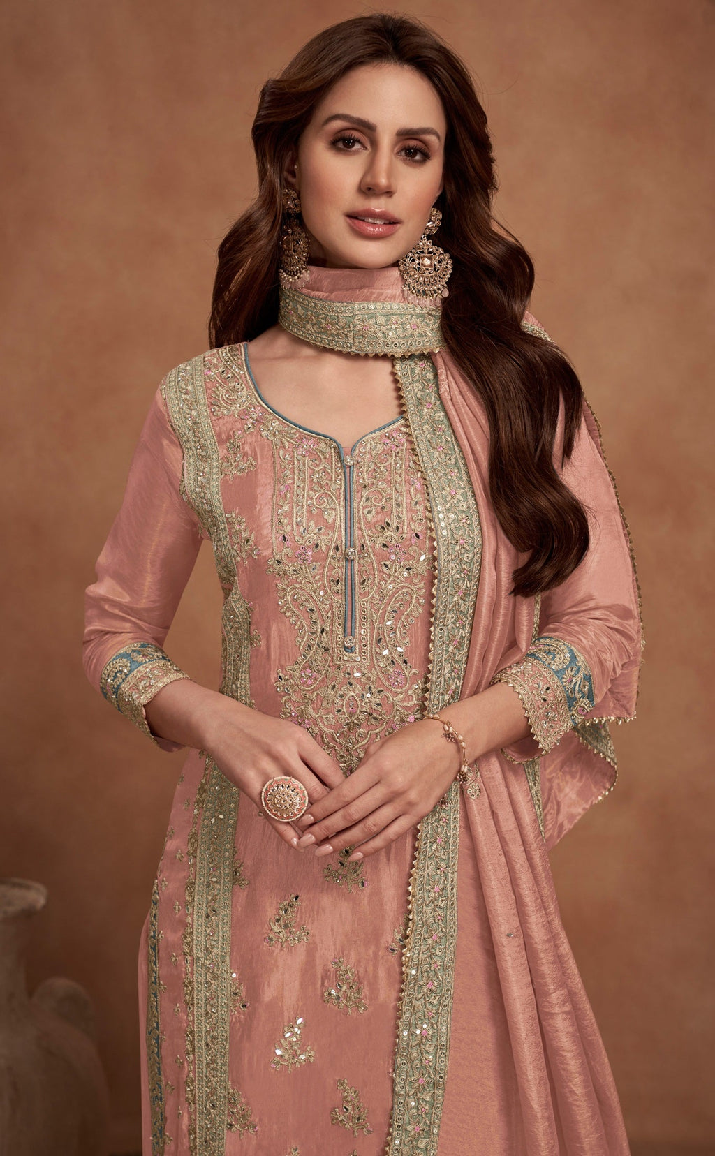 Anaita Peach Embroidered Silk Salwar Suit